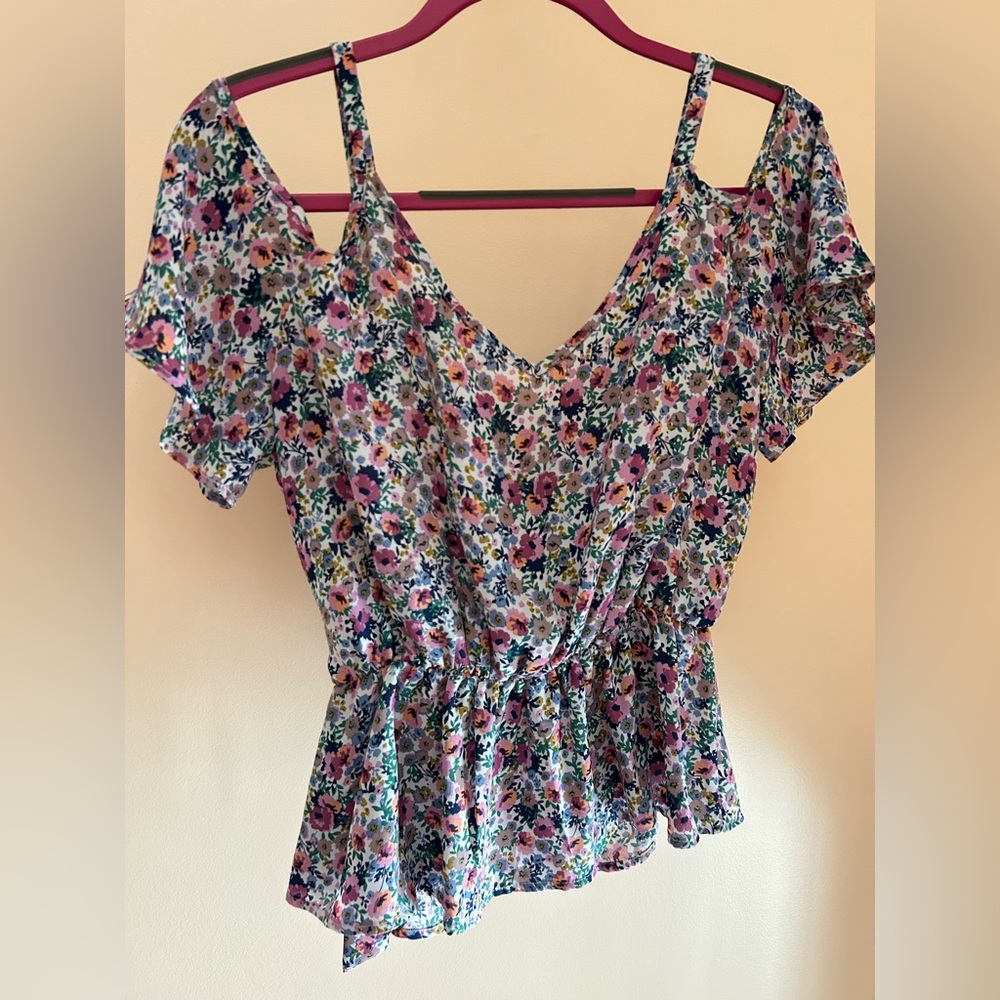 Sienna Sky Spring Floral Top | Women M | Tie Waist Peplum Blouse Cottagecore - Picture 6 of 7